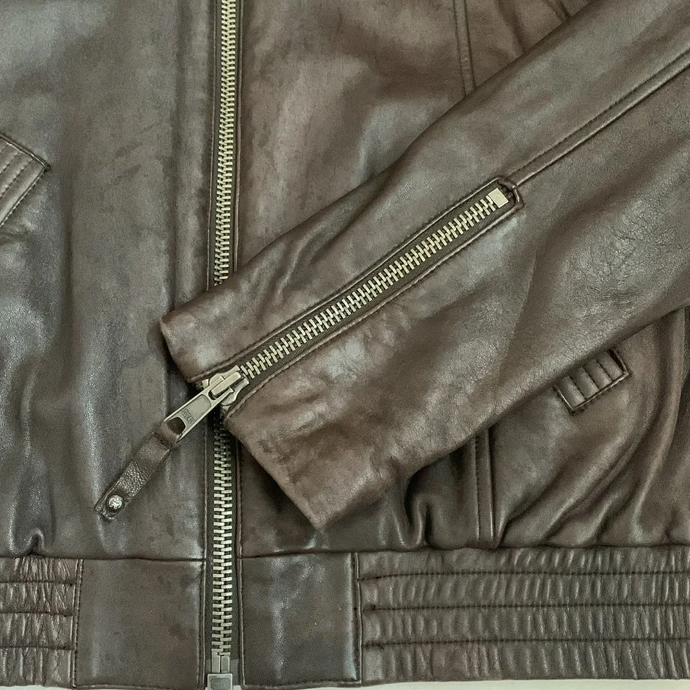 Faith Connexion Designer Men’s Brown Leather Studded Biker Bomber Jacket